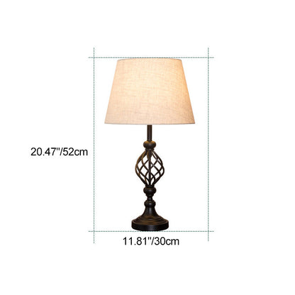 Modern Mid-Century Cylinder Round Fabric Shade Iron Base 1-Light Table Lamp For Bedroom