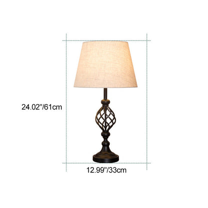 Modern Mid-Century Cylinder Round Fabric Shade Iron Base 1-Light Table Lamp For Bedroom