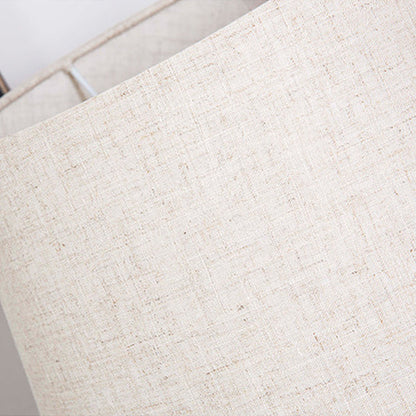 Modern Mid-Century Cylinder Round Fabric Shade Iron Base 1-Light Table Lamp For Bedroom