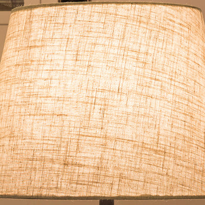 Modern Mid-Century Cylinder Round Fabric Shade Iron Base 1-Light Table Lamp For Bedroom