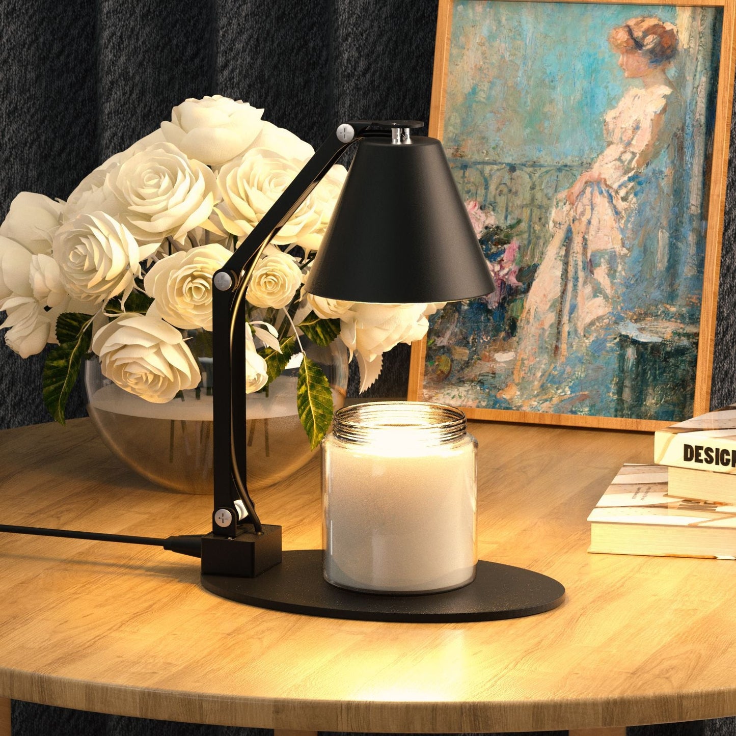 Modern Minimalist Romantic Collapsible Cylinder Striped Iron Glass Shade 1-Light Aroma Melting Wax Table Lamp For Bedroom