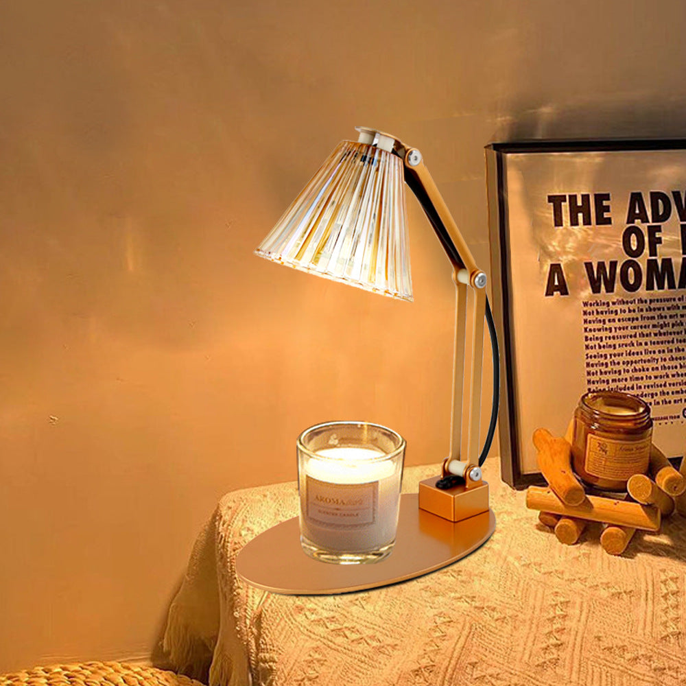 Modern Minimalist Romantic Collapsible Cylinder Striped Iron Glass Shade 1-Light Aroma Melting Wax Table Lamp For Bedroom