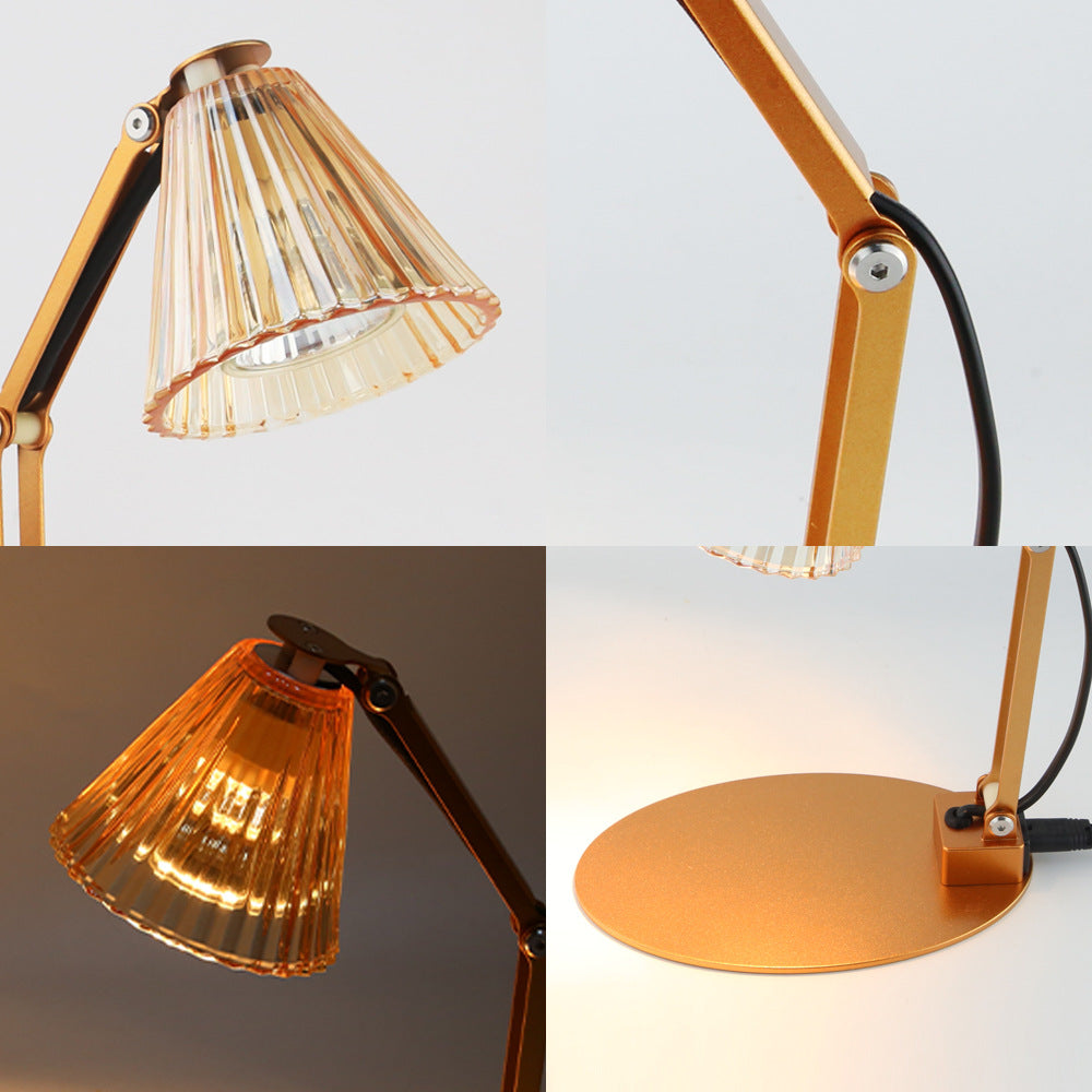 Modern Minimalist Romantic Collapsible Cylinder Striped Iron Glass Shade 1-Light Aroma Melting Wax Table Lamp For Bedroom