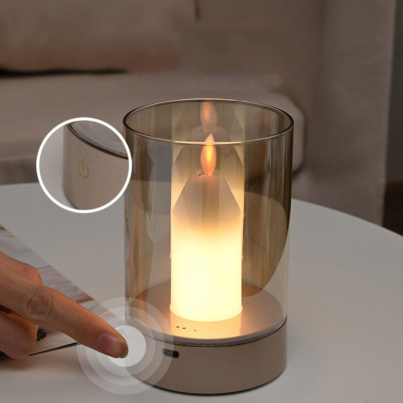 Modern Art Deco Sensible Cylinder Candlestick Glass ABS LED Table Lamp For Living Room