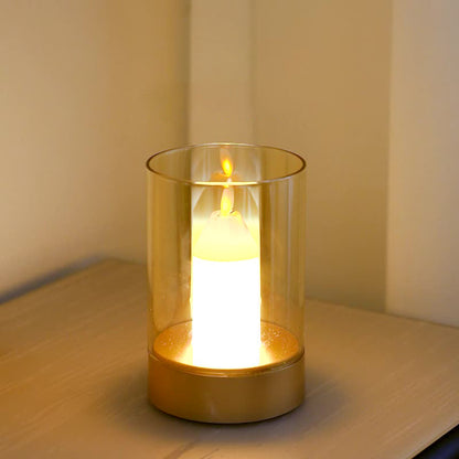 Modern Art Deco Sensible Cylinder Candlestick Glass ABS LED Table Lamp For Living Room