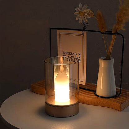 Modern Art Deco Sensible Cylinder Candlestick Glass ABS LED Table Lamp For Living Room
