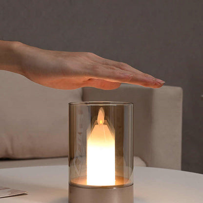 Modern Art Deco Sensible Cylinder Candlestick Glass ABS LED Table Lamp For Living Room
