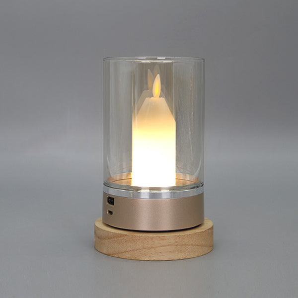 Modern Art Deco Sensible Cylinder Candlestick Glass ABS LED Table Lamp For Living Room