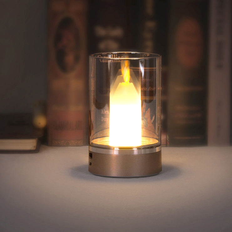 Modern Art Deco Sensible Cylinder Candlestick Glass ABS LED Table Lamp For Living Room