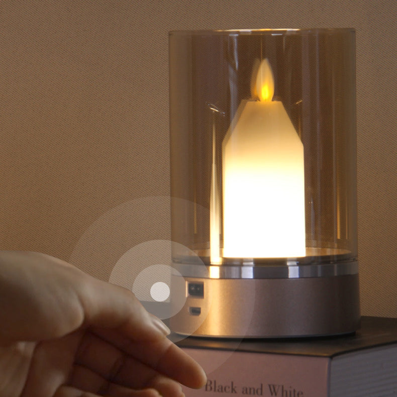 Modern Art Deco Sensible Cylinder Candlestick Glass ABS LED Table Lamp For Living Room