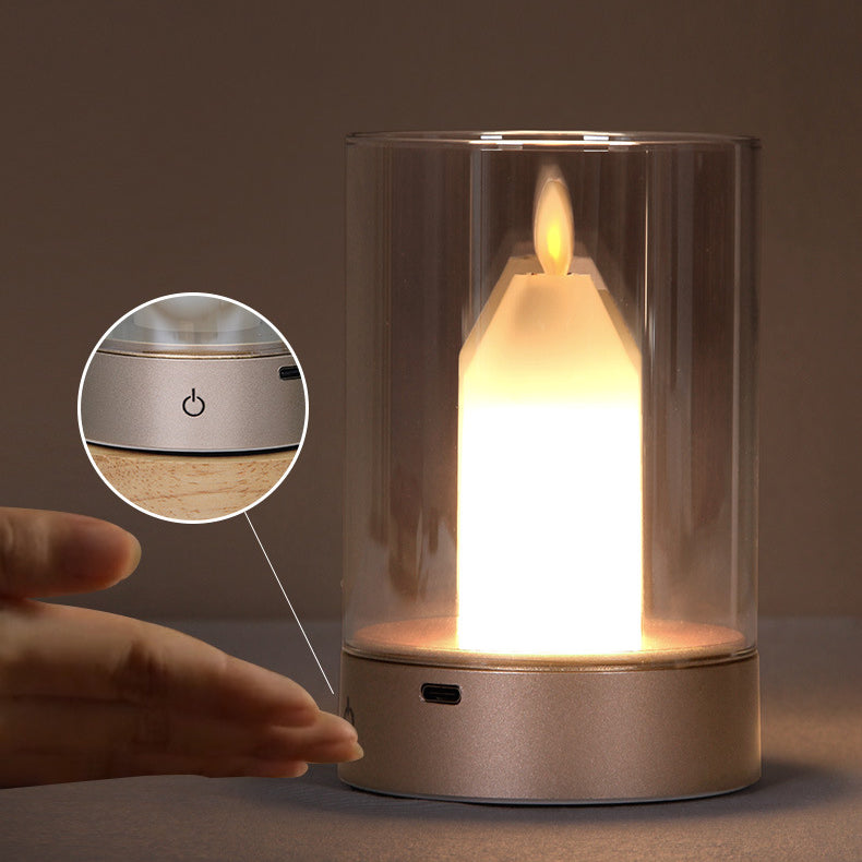 Modern Art Deco Sensible Cylinder Candlestick Glass ABS LED Table Lamp For Living Room