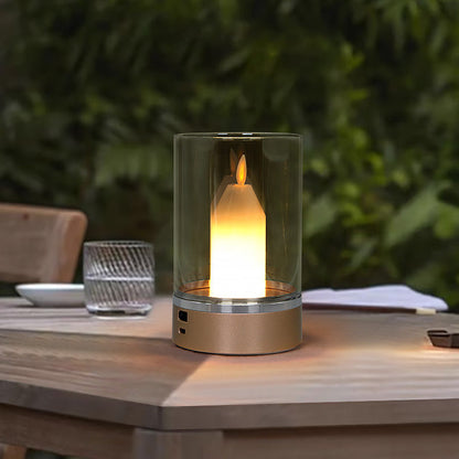 Modern Art Deco Sensible Cylinder Candlestick Glass ABS LED Table Lamp For Living Room