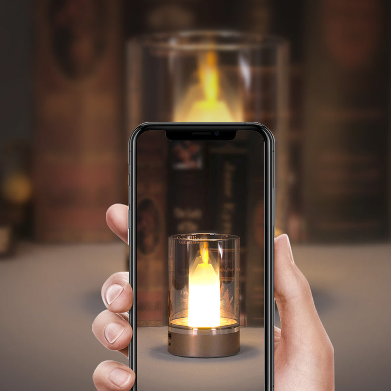 Modern Art Deco Sensible Cylinder Candlestick Glass ABS LED Table Lamp For Living Room