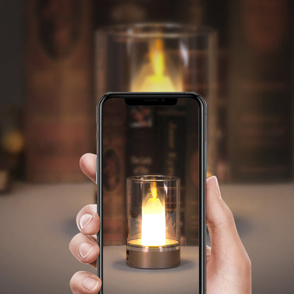 Modern Art Deco Sensible Cylinder Candlestick Glass ABS LED Table Lamp For Living Room