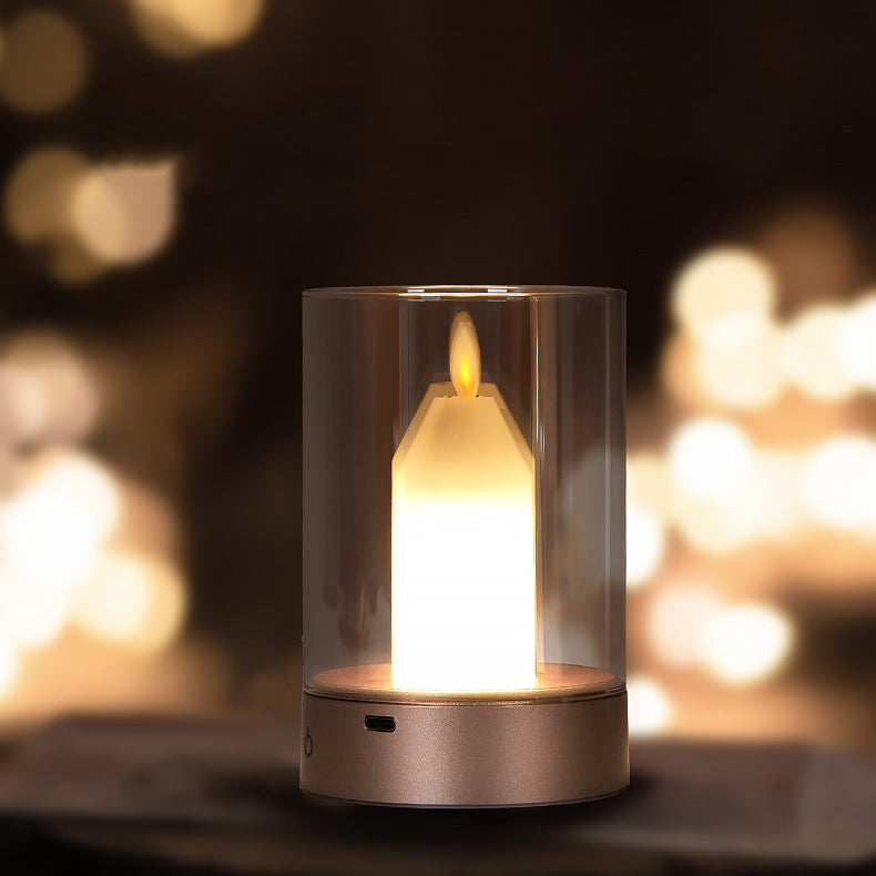 Modern Art Deco Sensible Cylinder Candlestick Glass ABS LED Table Lamp For Living Room