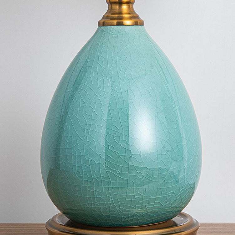 Traditional European Lace Half Round Dome Glass Shade Ceramic Teardrop Base 1-Light Table Lamp For Bedroom