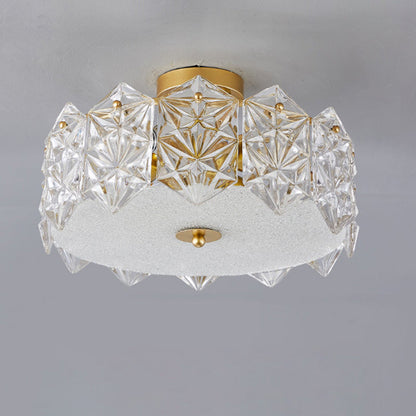 Traditional French Iron Glass Round 5/6/8-Light Semi-Flush Mount Ceiling Light For Living Room & Bedroom
