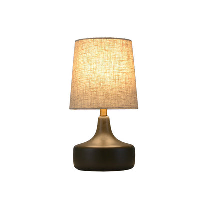 Contemporary Scandinavian Brass Ceramic Fabric Tapered Cylindrical Shade 1-Light Table Lamp For Bedroom And Study