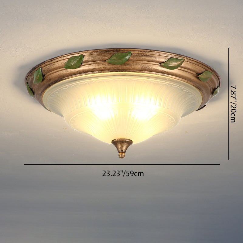 Traditional European Iron Glass Cone-Shaped 3/4/5-Light Flush Mount Ceiling Light For Living Room Or Bedroom