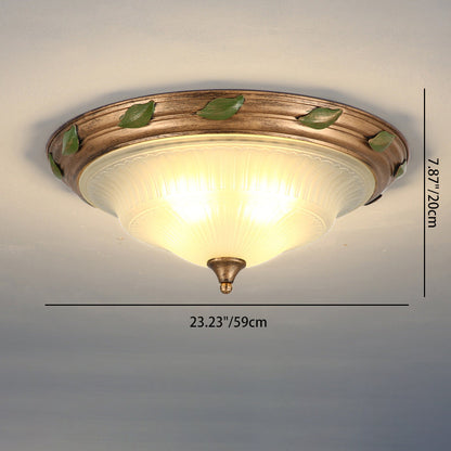 Traditional European Iron Glass Cone-Shaped 3/4/5-Light Flush Mount Ceiling Light For Living Room Or Bedroom