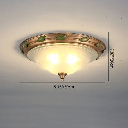 Traditional European Iron Glass Cone-Shaped 3/4/5-Light Flush Mount Ceiling Light For Living Room Or Bedroom