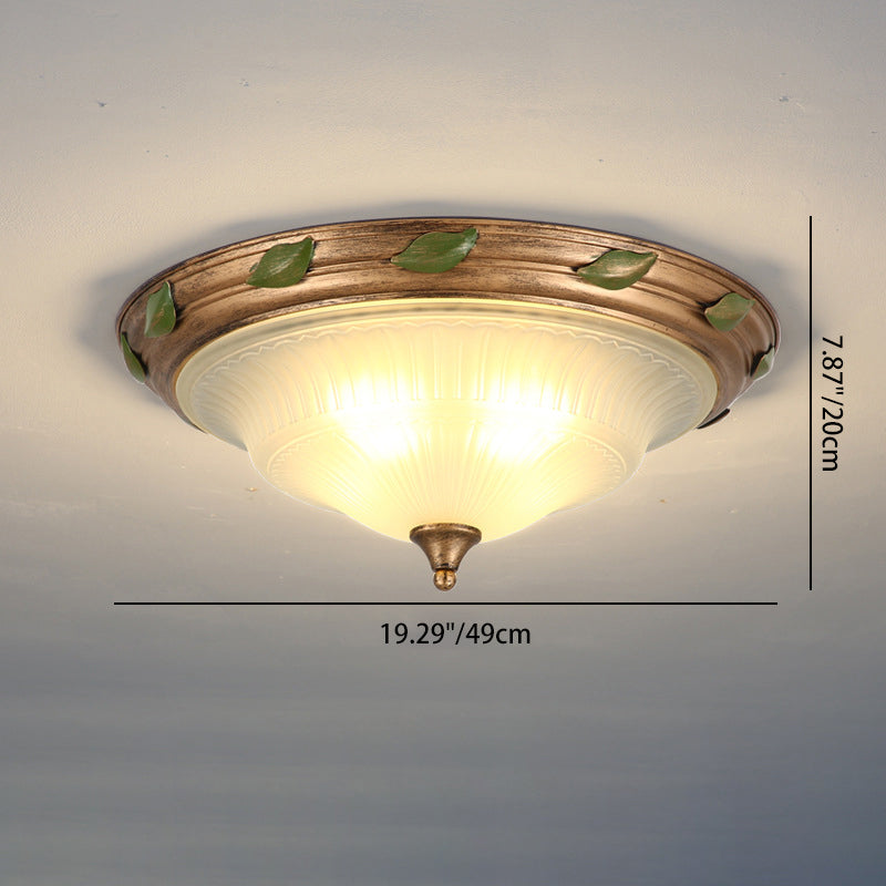 Traditional European Iron Glass Cone-Shaped 3/4/5-Light Flush Mount Ceiling Light For Living Room Or Bedroom