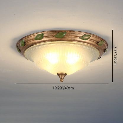 Traditional European Iron Glass Cone-Shaped 3/4/5-Light Flush Mount Ceiling Light For Living Room Or Bedroom