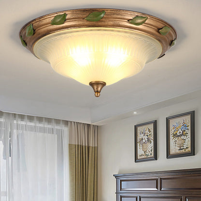 Traditional European Iron Glass Cone-Shaped 3/4/5-Light Flush Mount Ceiling Light For Living Room Or Bedroom