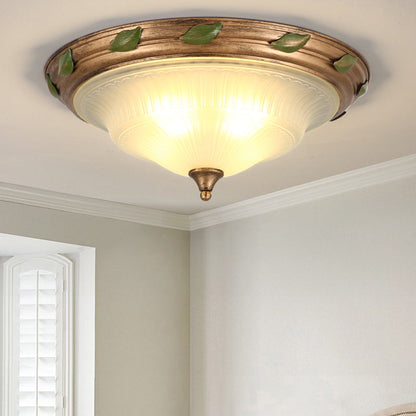 Traditional European Iron Glass Cone-Shaped 3/4/5-Light Flush Mount Ceiling Light For Living Room Or Bedroom