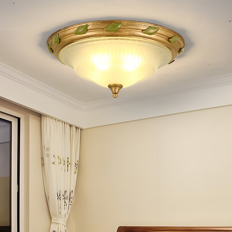 Traditional European Iron Glass Cone-Shaped 3/4/5-Light Flush Mount Ceiling Light For Living Room Or Bedroom