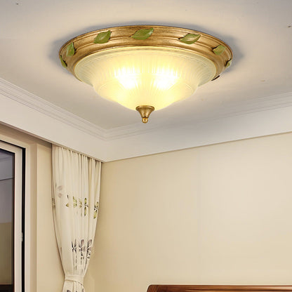 Traditional European Iron Glass Cone-Shaped 3/4/5-Light Flush Mount Ceiling Light For Living Room Or Bedroom
