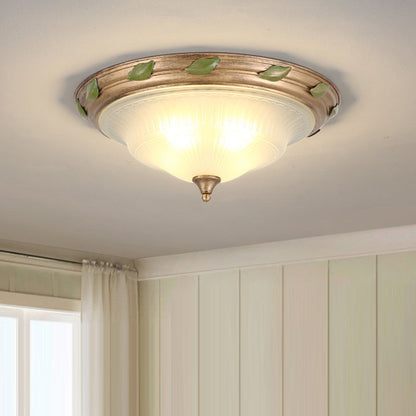 Traditional European Iron Glass Cone-Shaped 3/4/5-Light Flush Mount Ceiling Light For Living Room Or Bedroom