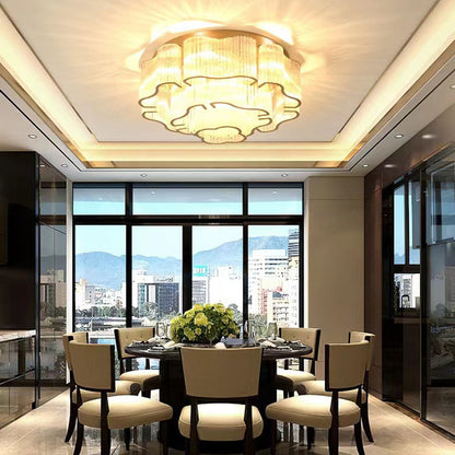 Contemporary Luxury Hardware Glass Round 7/11-Light Semi-Flush Mount Ceiling Light For Living Room, Bedroom