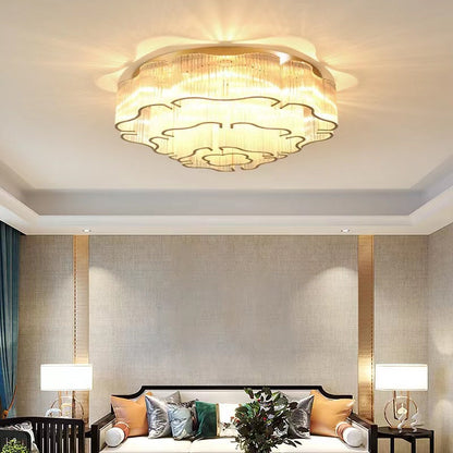 Contemporary Luxury Hardware Glass Round 7/11-Light Semi-Flush Mount Ceiling Light For Living Room, Bedroom