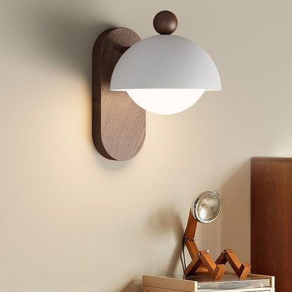 Modern Mid-Century Iron Solid Wood Acrylic Modular Spherical 1-Light Wall Sconce Lamp For Study Or Bedside