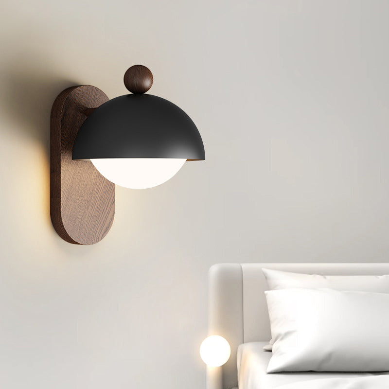 Modern Mid-Century Iron Solid Wood Acrylic Modular Spherical 1-Light Wall Sconce Lamp For Study Or Bedside