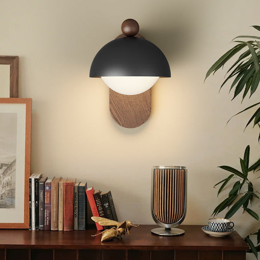 Modern Mid-Century Iron Solid Wood Acrylic Modular Spherical 1-Light Wall Sconce Lamp For Study Or Bedside