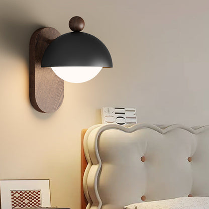 Modern Mid-Century Iron Solid Wood Acrylic Modular Spherical 1-Light Wall Sconce Lamp For Study Or Bedside