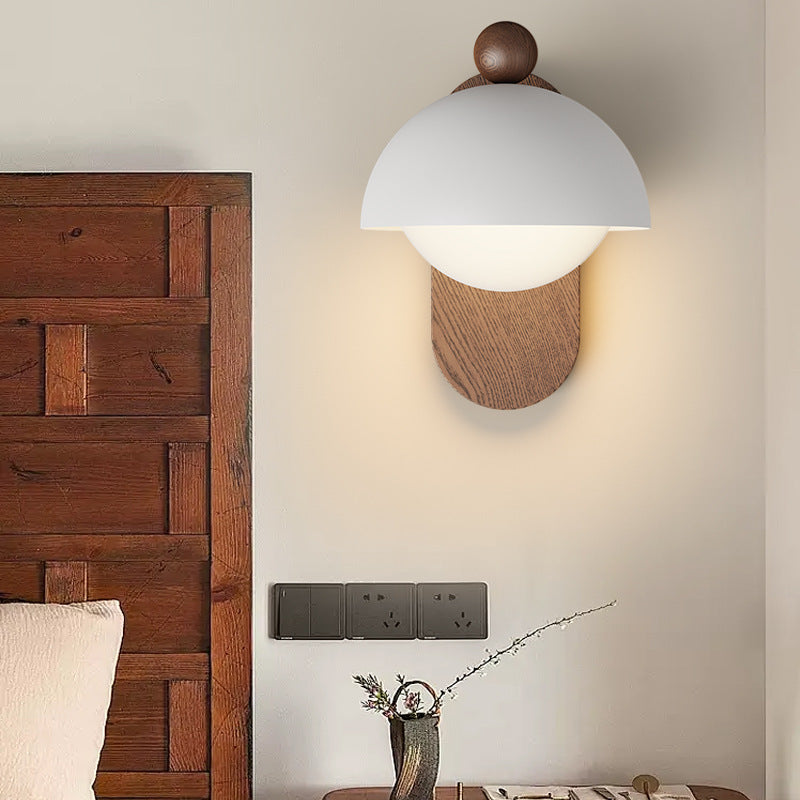 Modern Mid-Century Iron Solid Wood Acrylic Modular Spherical 1-Light Wall Sconce Lamp For Study Or Bedside