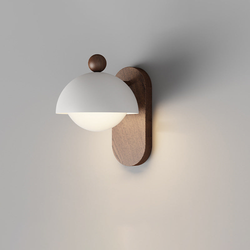 Modern Mid-Century Iron Solid Wood Acrylic Modular Spherical 1-Light Wall Sconce Lamp For Study Or Bedside