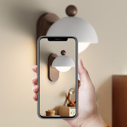 Modern Mid-Century Iron Solid Wood Acrylic Modular Spherical 1-Light Wall Sconce Lamp For Study Or Bedside