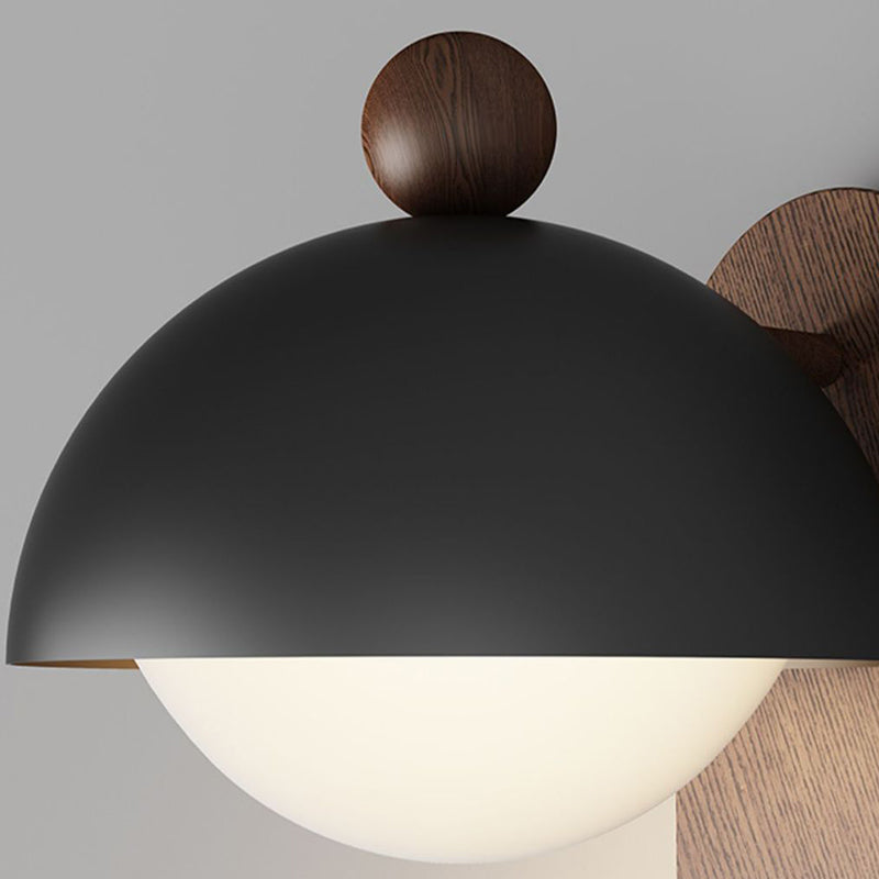 Modern Mid-Century Iron Solid Wood Acrylic Modular Spherical 1-Light Wall Sconce Lamp For Study Or Bedside