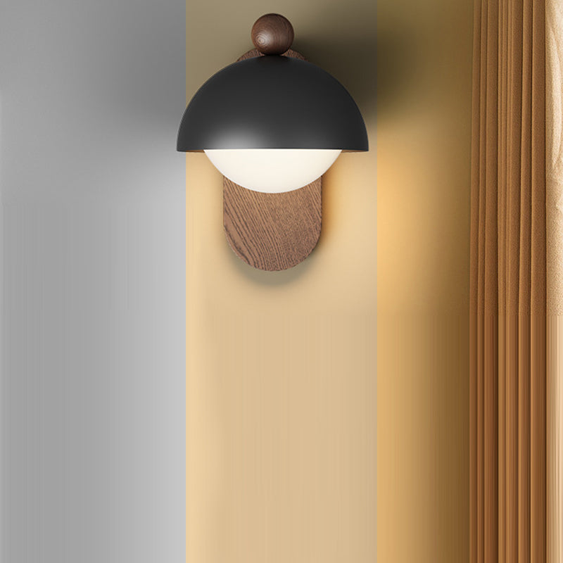 Modern Mid-Century Iron Solid Wood Acrylic Modular Spherical 1-Light Wall Sconce Lamp For Study Or Bedside