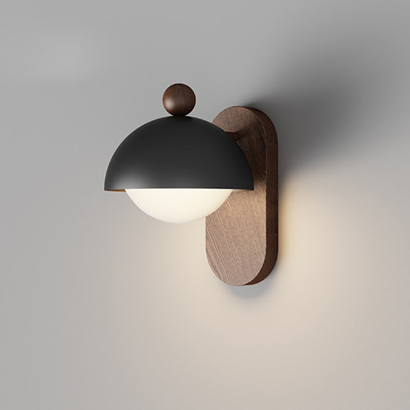 Modern Mid-Century Iron Solid Wood Acrylic Modular Spherical 1-Light Wall Sconce Lamp For Study Or Bedside