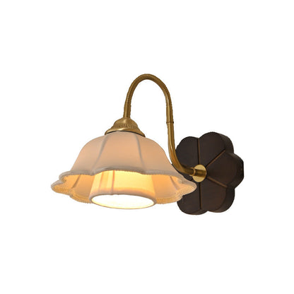 Traditional French Iron Fabric Ash Petal-Shaped 1-Light Wall Sconce Lamp For Bedroom