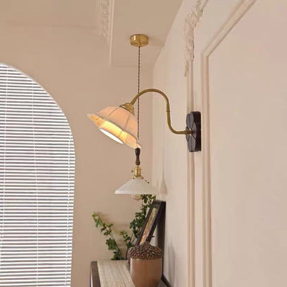 Traditional French Iron Fabric Ash Petal-Shaped 1-Light Wall Sconce Lamp For Bedroom