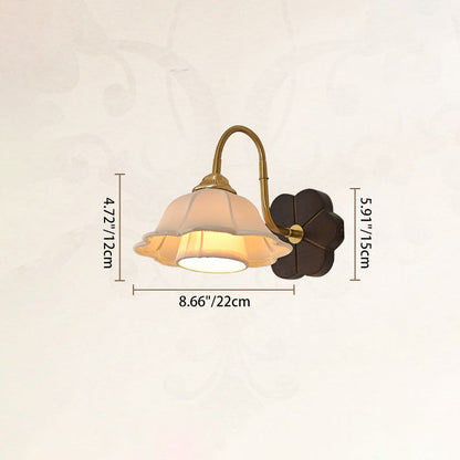 Traditional French Iron Fabric Ash Petal-Shaped 1-Light Wall Sconce Lamp For Bedroom