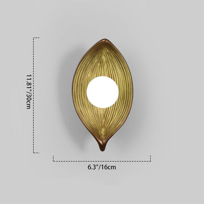 Traditional Japanese Resin Rotomolding Leaf-Shaped 1-Light Wall Sconce Lamp For Bedroom Or Hallway
