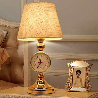 Traditional European Iron Fabric Truncated Cone 1-Light Table Lamp For Bedside Or Study
