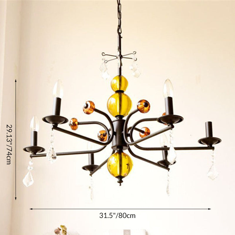 Traditional French Iron Glass Candlestick-Shaped 5/6/8-Light Chandelier For Living Room Or Bedroom